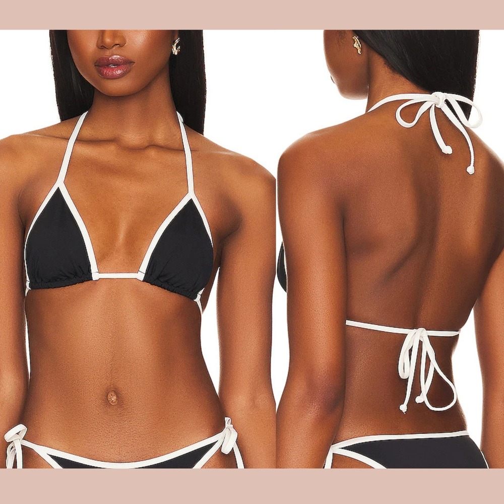 NWD $92 L Space [ Small ] Colorblock Lotus Bikini‎ Top in Black + Cream #U1742